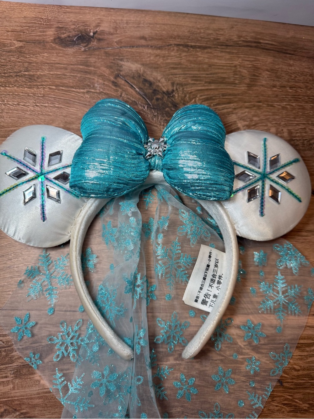 Disney Parks Frozen Elsa Minnie Mouse Ears Snowflake Veil Headband